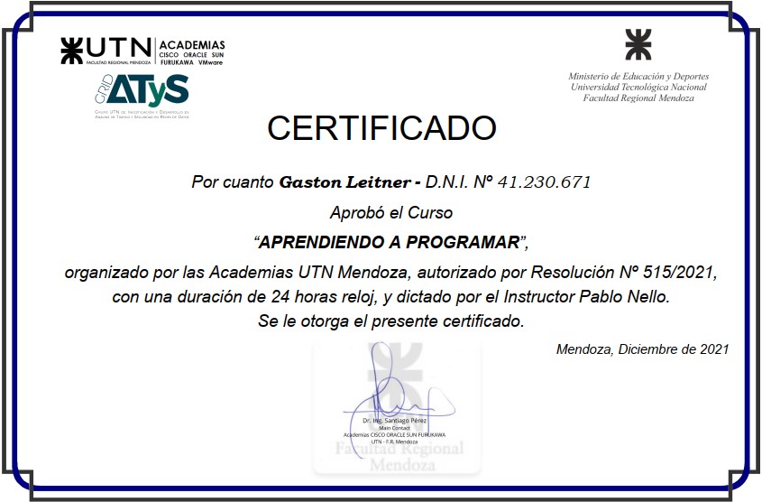 certificado aprendiendo a programar java