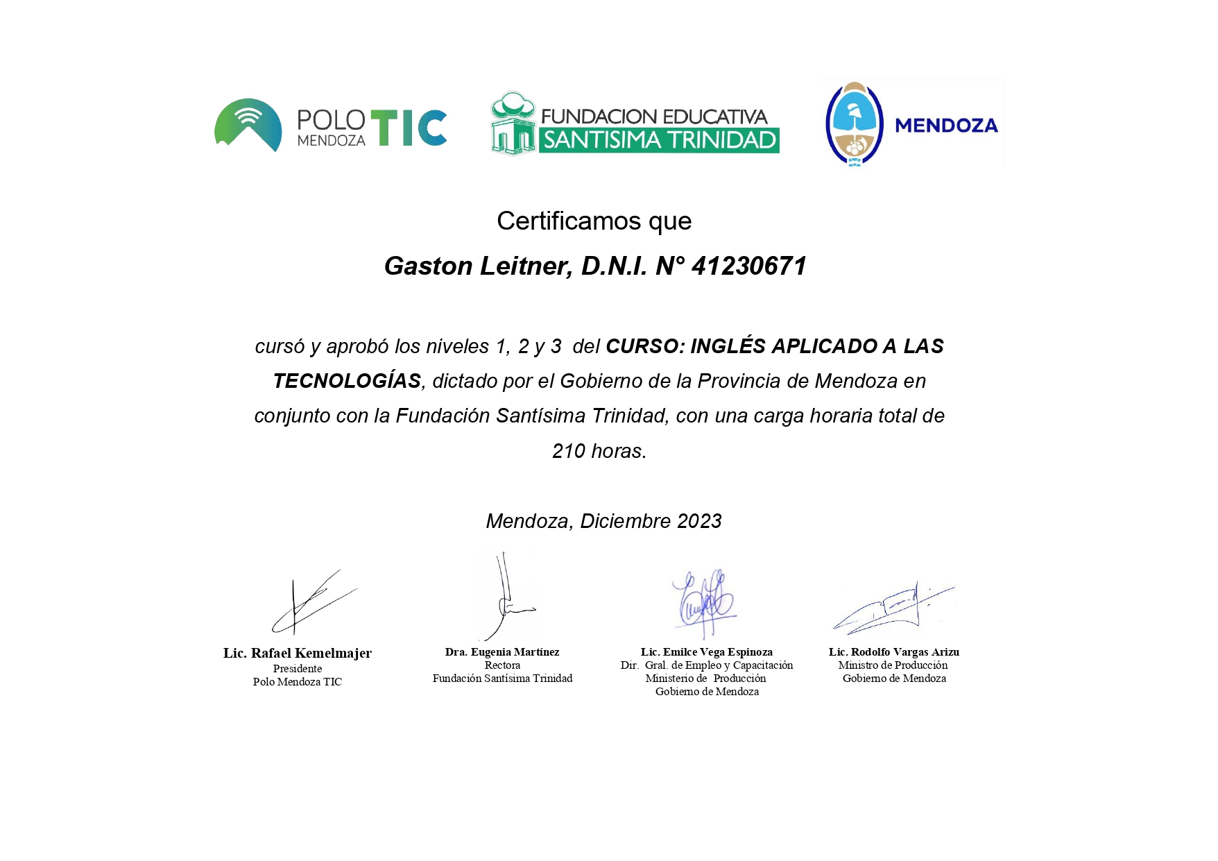 certificado ingles TIC